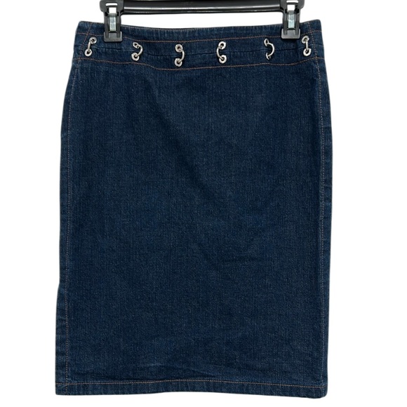 Escada Denim Mini Pencil Skirt Women Sz 36 Silver Accents Timeless Designer - Picture 1 of 10